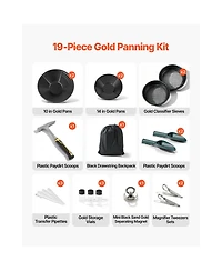 Hongge 19-Piece Gold Panning Kit with 10 in and 14 in Dual-Groove Pans Classifier Sieves and Rock Pick