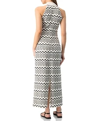 Ivonne Women's Zigzag Knit Halter Neck Sleeveless Midi Dress