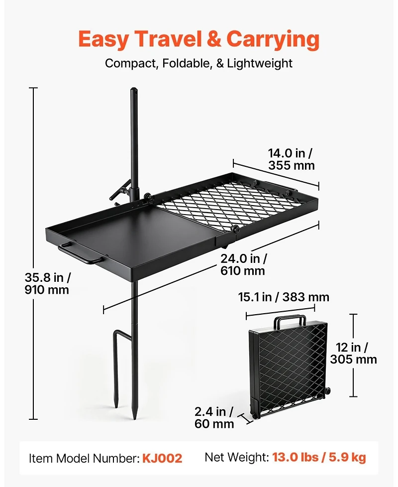 Hongge Heavy Duty Swivel Campfire Grill 24 inches with 360 Degree Rotation and Adjustable Height Grate and Griddle