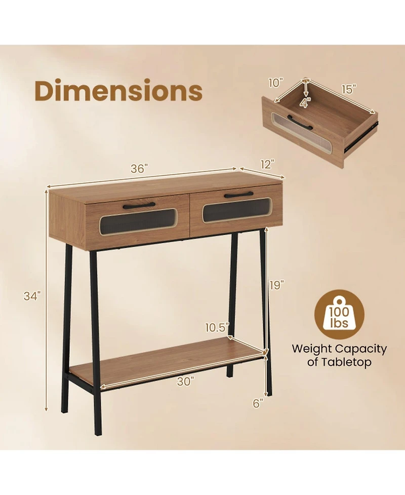 Sugift Console Table with Led Lights 2 Drawers and Open Shelf for Hallway Entrance