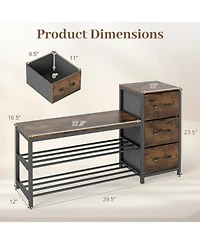 Sugift 3-Tier Industrial Shoe Bench with 3 Removable Fabric Drawers and Anti-Toppling Kits