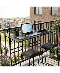 Sugift Set of 2.48in Balcony Railing Tables with 5-Level Adjustable Height for Patio and Deck
