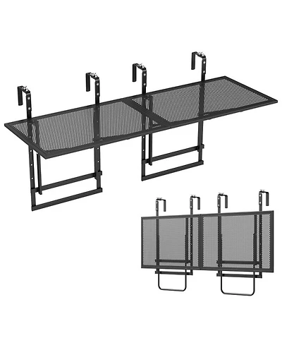 Sugift Set of 2.48in Balcony Railing Tables with 5-Level Adjustable Height for Patio and Deck
