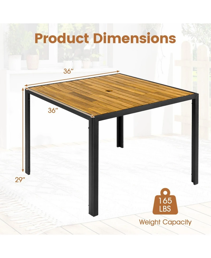 Gouun 36 in Square Acacia Wood Outdoor Dining Table for 4 with Umbrella Hole