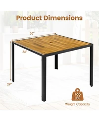 Gouun 36 in Square Acacia Wood Outdoor Dining Table for 4 with Umbrella Hole