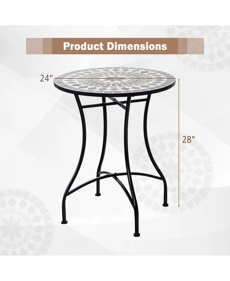 Gouun 24 in Round Ceramic Tile Patio Bistro Table for 2
