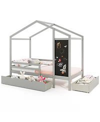 Costway Twin House Bed with 2 Storage Drawers Solid Wood Platform Bed with