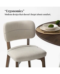 Maison Boucle Modern Upholstered Dining Chairs Set of 4, Woven Linen-Blend Fabric, Padded Seat and Curved Back, Solid Wood Frame Side