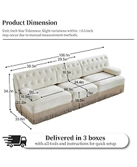 Maison Boucle 3-Seater Modular Sectional Sofa for Living Room, Velvet Fabric, Button Tufted Back, Tassel Fringe Skirt, Free Combination