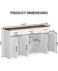 homfan 55" Farmhouse Sideboard Buffet Cabinet with 3 Drawers