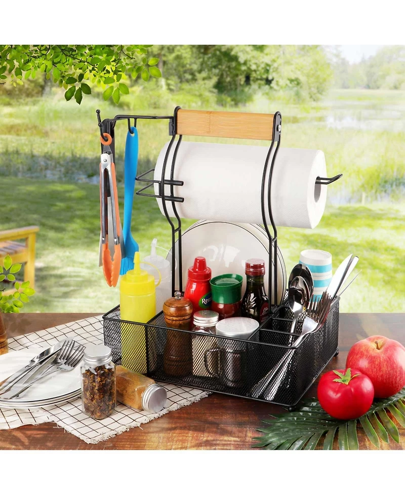 Piscifun Grill Caddy With Paper Towel Holder 7 Compartment Camping Bbq Organizer