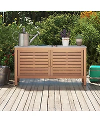 Gouun 2-Door Acacia Wood Patio Storage Cabinet with Faux Marble Top