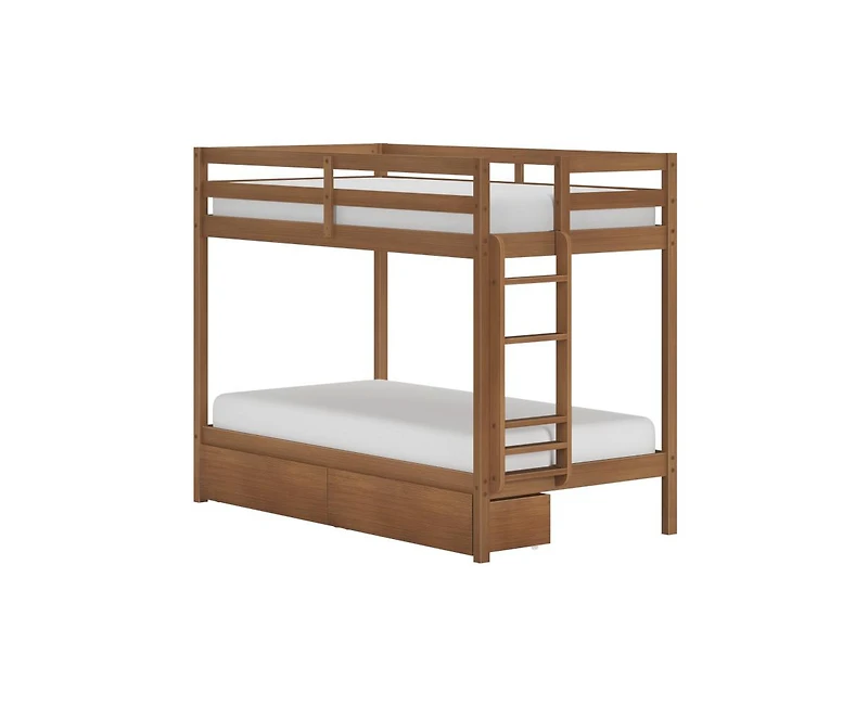 Grain & Grove Bear Furniture Plywood Twin/Twin with Underbed Storage Drawers, Oak Embossed Pecan