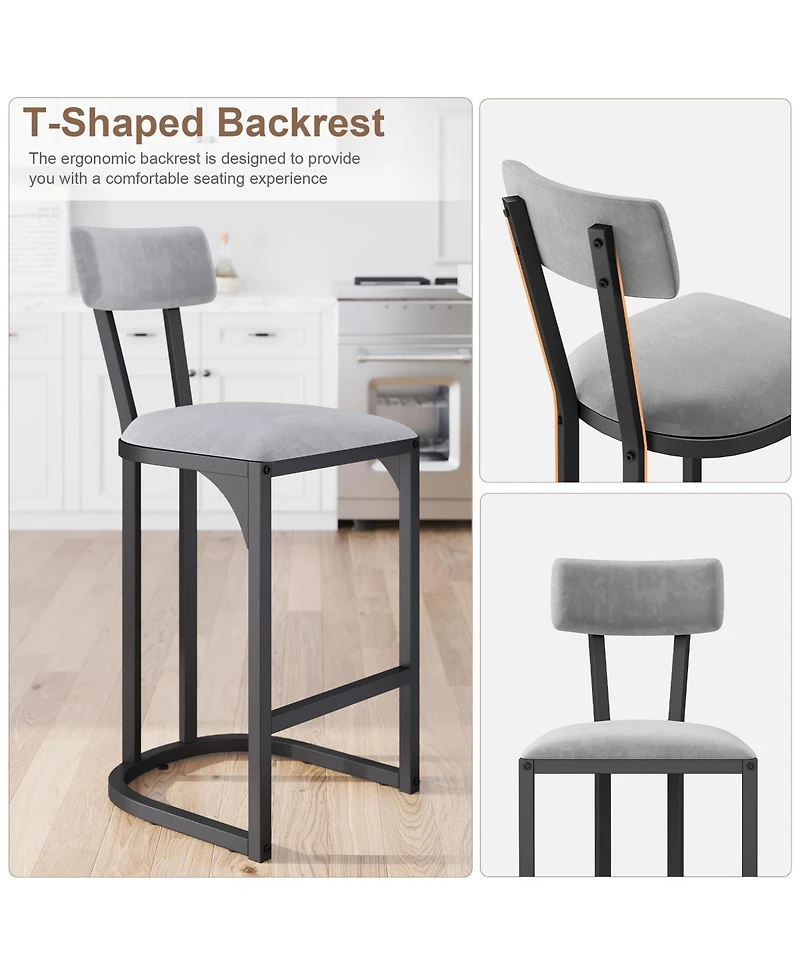 homfan Set of 8 Counter Height Bar Stools, Curved Back with Metal Frame, Upholstered Tall Barstools for Kitchen