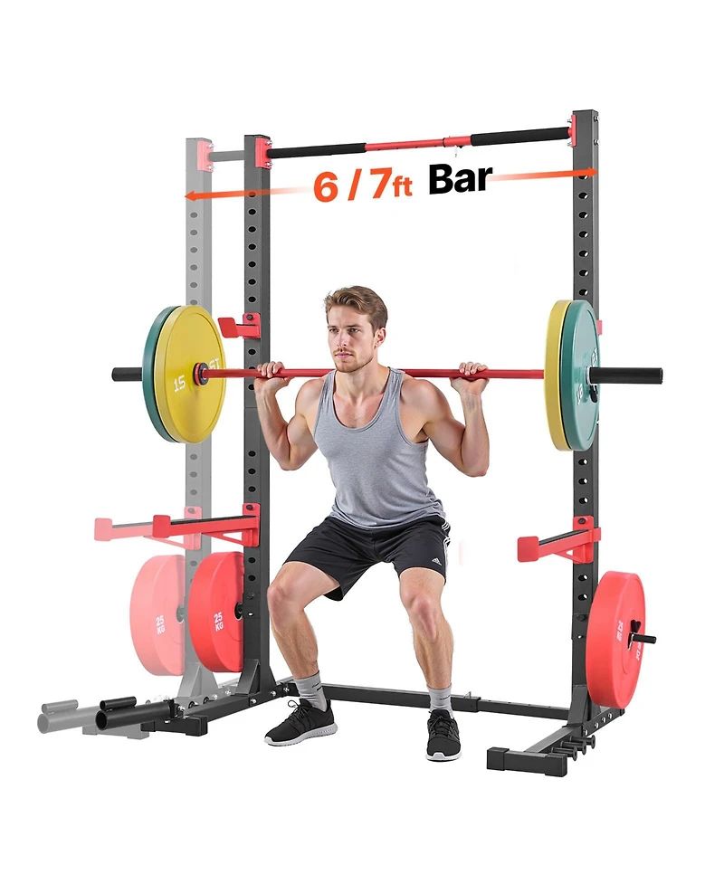 Hongge Multifunctional Power Cage Squat Rack 980 lbs with 22 Height Levels Landmine and 6 Band Pegs