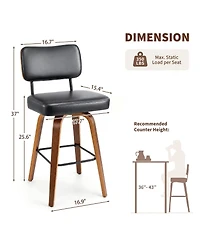 homfan Set of 2 Faux Leather Swivel Counter Stools with Bentwood Legs and Back, 26" Seat