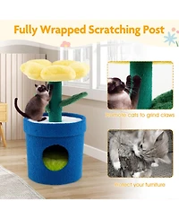 Sugift Cat Tree with Flower Padded Perch and Condo for Indoor Cats