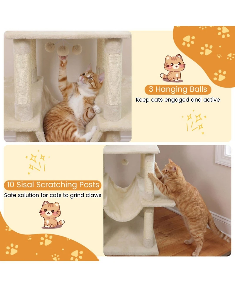 Sugift 63in Tall Large Cat Tree Tower for Indoor Cats with Condo and Hammock