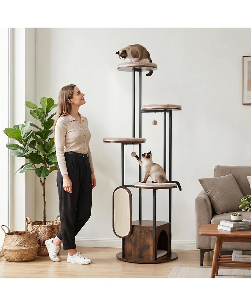 Sugift 72-in Tall Multi-Level Cat Condo with Top Perch Platforms and Removable Washable Mats