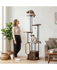 Sugift 72-in Tall Multi-Level Cat Condo with Top Perch Platforms and Removable Washable Mats