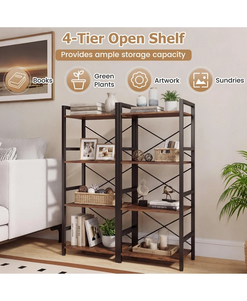 Sugift 4-Tier Narrow Freestanding Bookshelf Display Shelf with Metal Frame