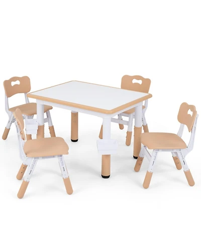 Sugift Height Adjustable Kids Table and 4 Chairs Set with Graffiti Desktop and 2 Storage Baskets