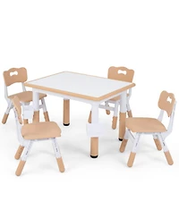 Sugift Height Adjustable Kids Table and 4 Chairs Set with Graffiti Desktop and 2 Storage Baskets