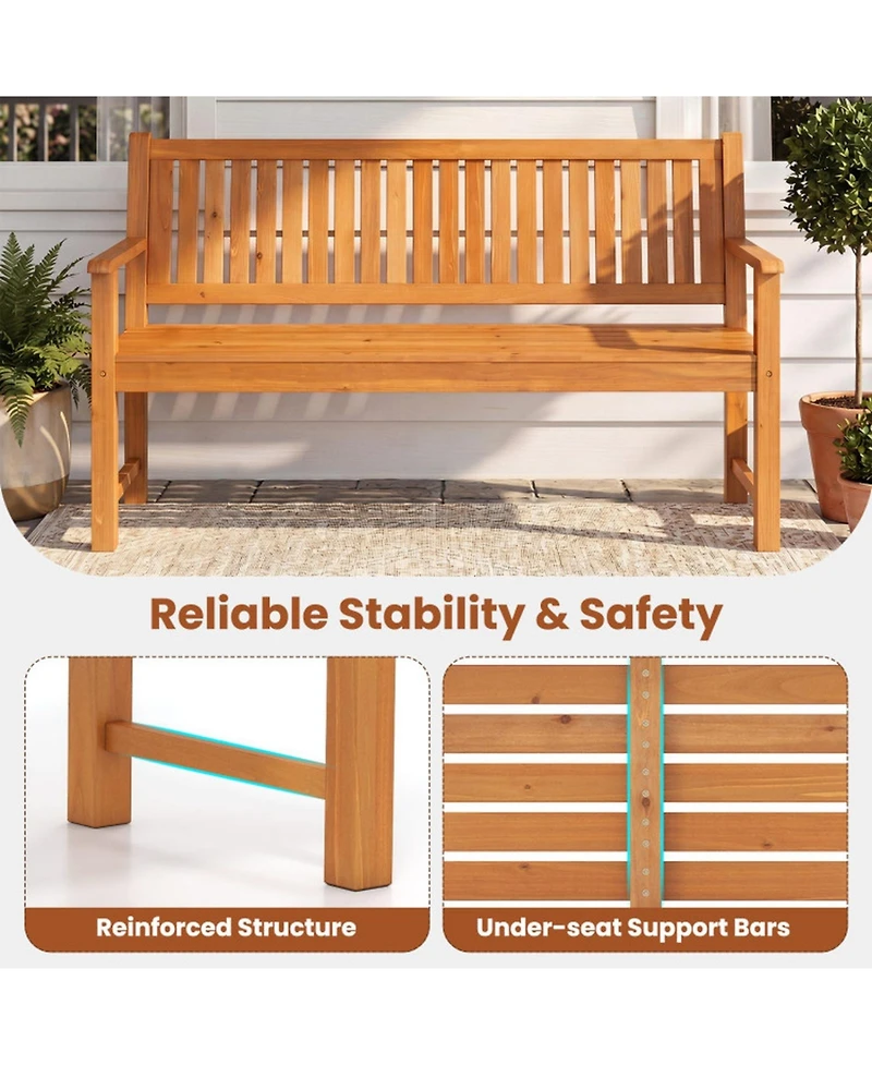 Sugift 3-Seater Outdoor Wooden Bench 59 Inch Large Garden Bench with Backrest