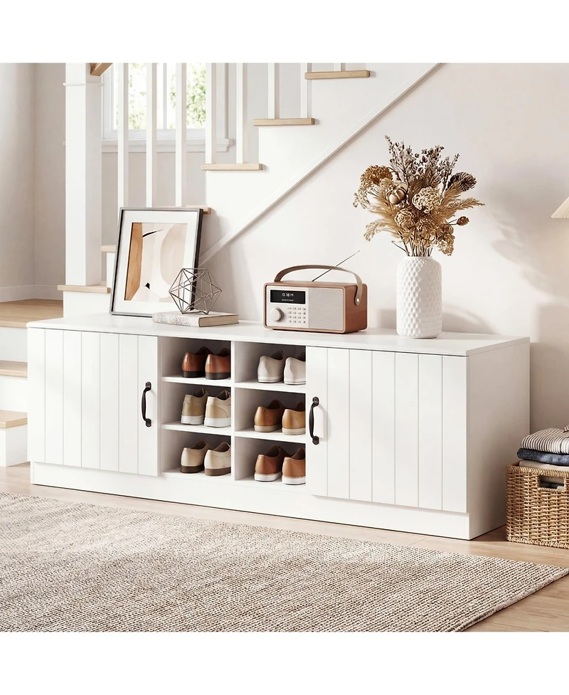 Sugift 2-Door Shoe Bench Storage Cabinet with Adjustable Shelves