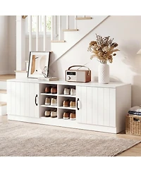 Sugift 2-Door Shoe Bench Storage Cabinet with Adjustable Shelves