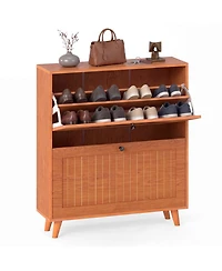 Sugift Narrow Shoe Cabinet with 2 Flip Drawers Adjustable Removable Shelves 9.5in Depth for Entryway