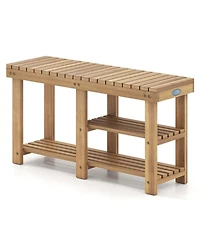 Sugift 3-Tier Solid Wood Shoe Rack Bench with Slatted Shelves