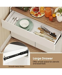 Sugift Wooden Sideboard Buffet Cabinet with Storage Kitchen Cabinet with Drawers and 2 Shelves