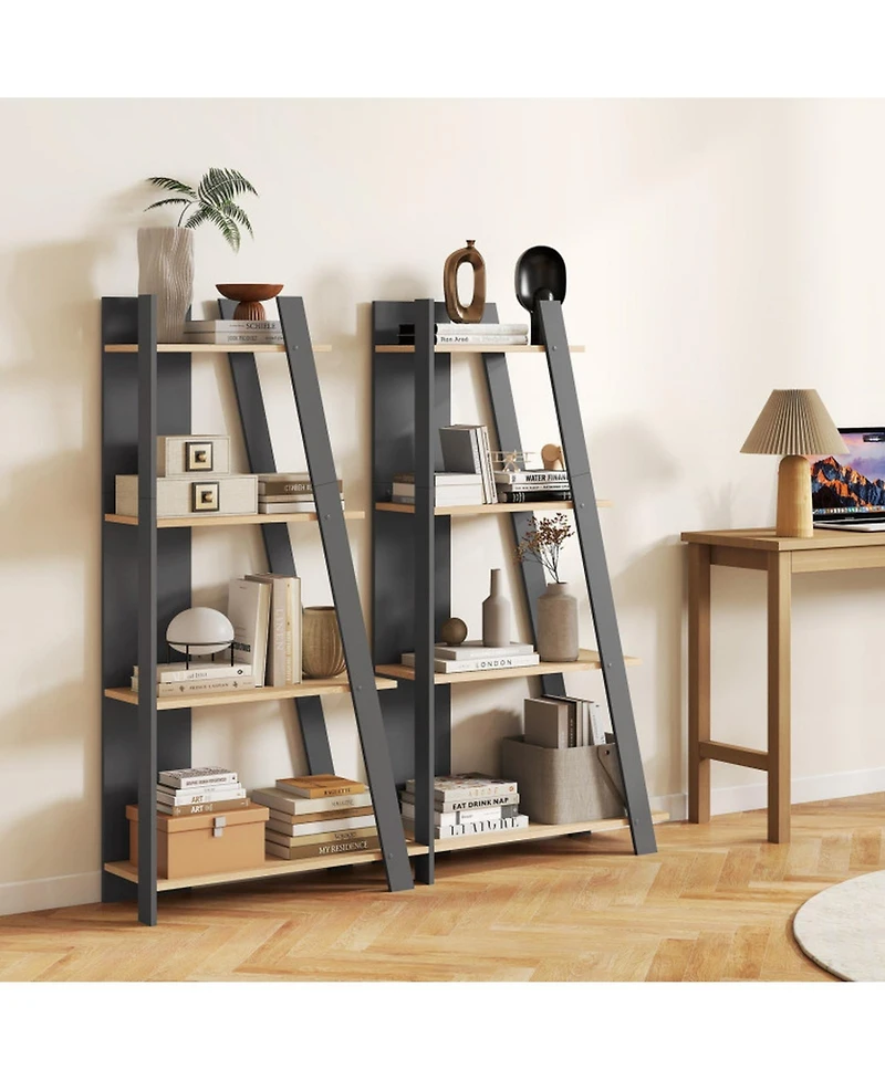 Sugift 4-Tier Modern Wooden Vertical Bookshelf Display Book Shelf for Small Space