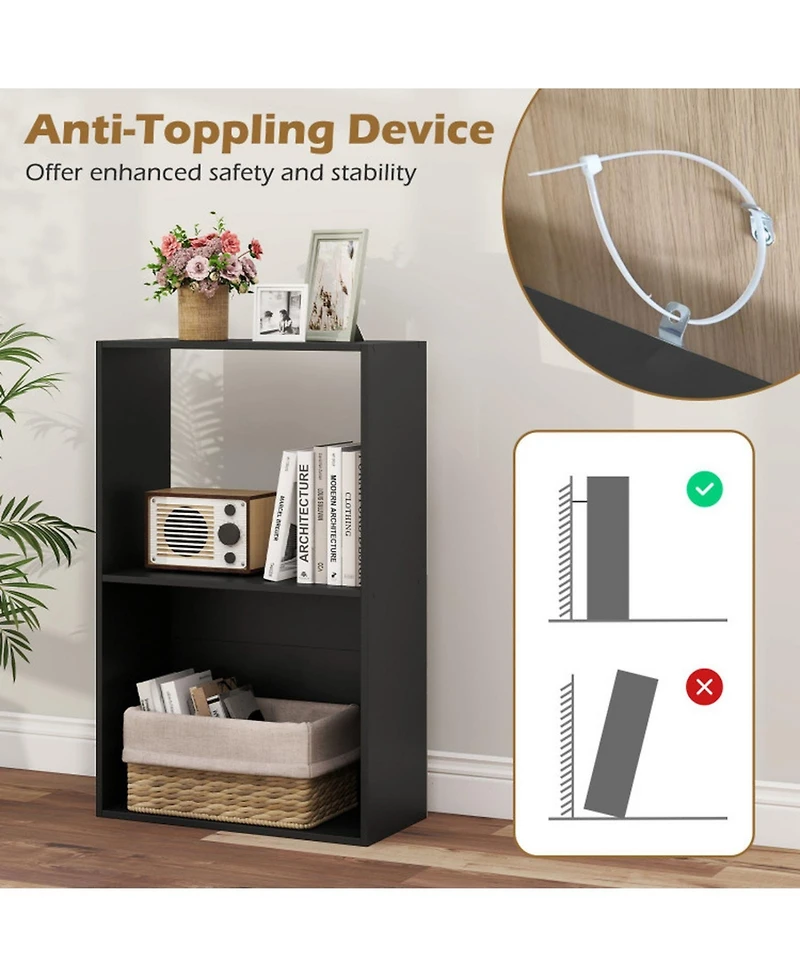 Sugift 3-Tier Freestanding Bookshelf with Open Storage Compartment and Display Shelf