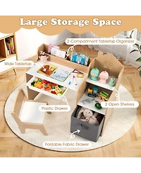 Sugift Kids Study Desk and Chair Set with 2 Open Shelves Drawer and Fabric Storage Bin