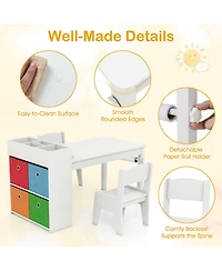 Sugift Kids Art Table and Chairs Set with 2 Chairs and Paper Roll