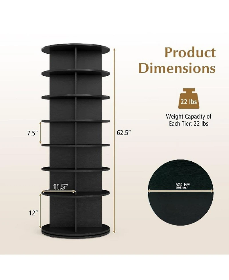 Sugift 7-Tier Rotating Shoe Rack Tower Freestanding Spinning Shoe Organizer Holds 28 Pairs