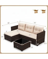 Sugift 4-Seat Outdoor Wicker Furniture Set with Tempered Glass Coffee Table and Soft Cushions