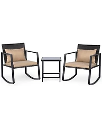 Sugift 3-Piece Outdoor Rocking Bistro Set with Soft Cushions and Tempered Glass Table