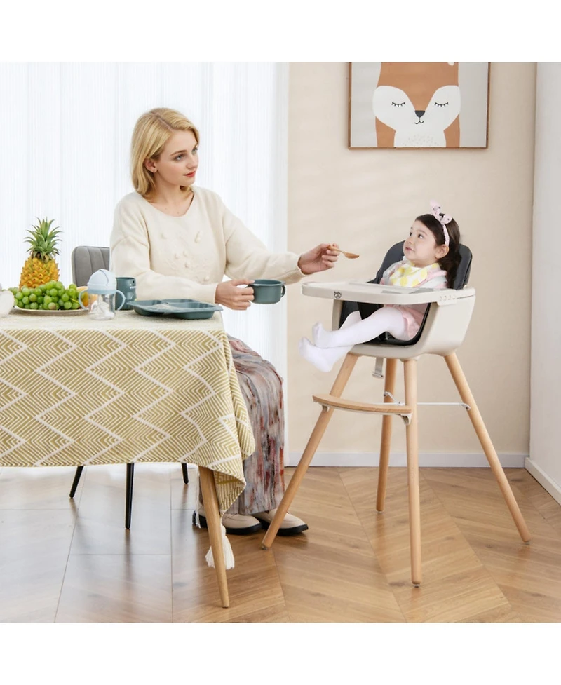 Gouun Baby 3-in-1 Convertible Wooden Baby High Chair with Cushion