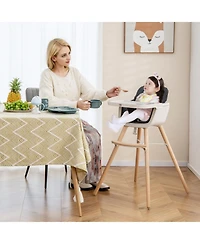 Gouun Baby 3-in-1 Convertible Wooden Baby High Chair with Cushion