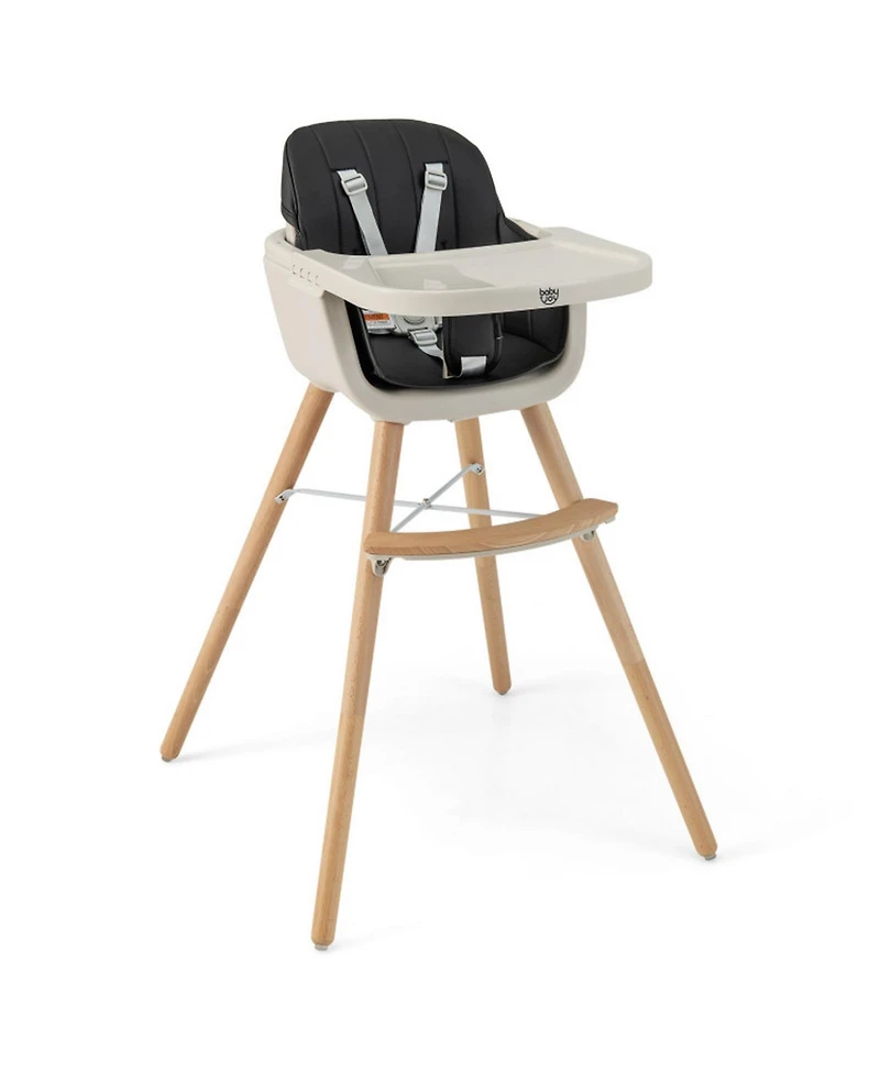 Gouun Baby 3-in-1 Convertible Wooden Baby High Chair with Cushion