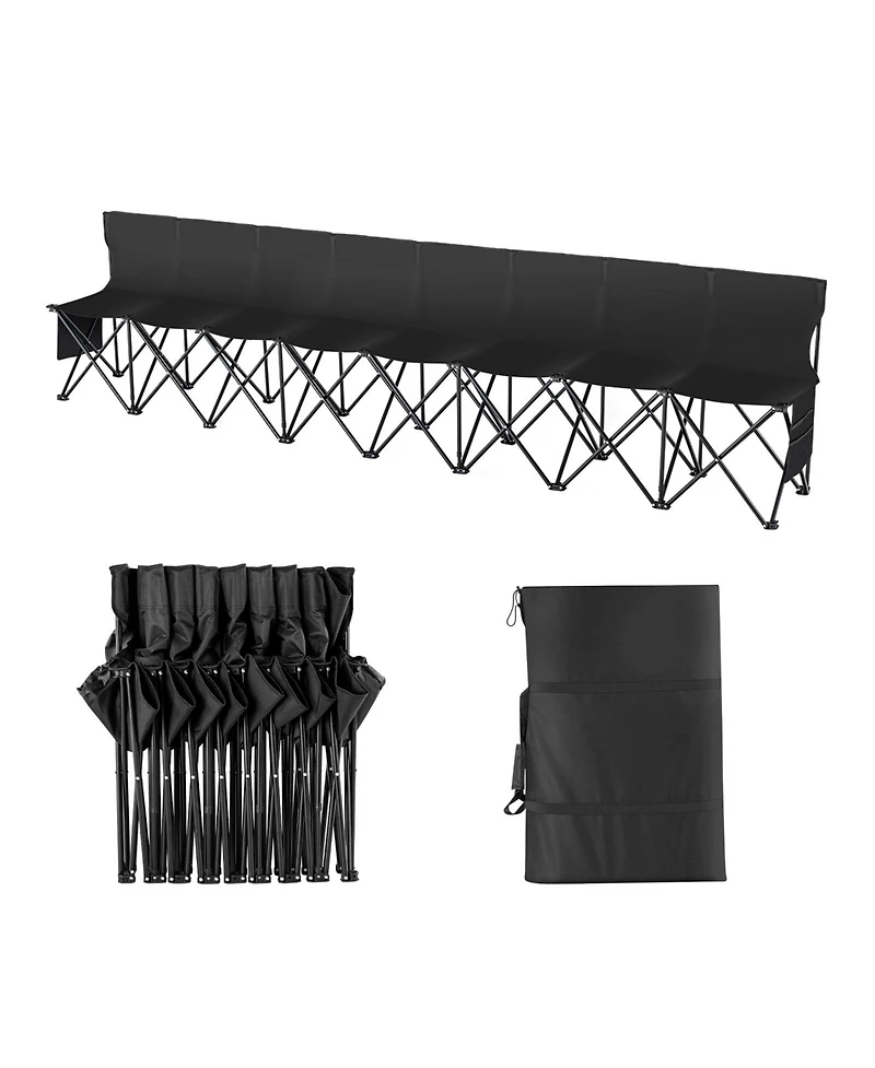 Hongge 8 Seat Portable Folding Team Bench with Backrest Side Pockets and Carry Bag for Sideline Seating
