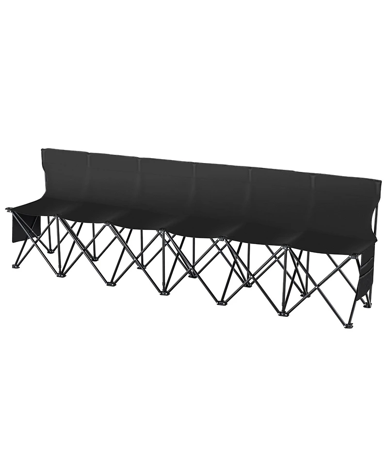 Hongge 6 Seat Foldable Sideline Bench 94 in with Back Rest and Storage Pockets for Sports and Camping