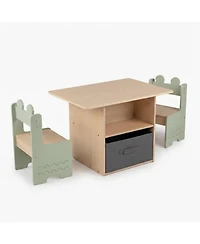 Sugift Wooden Kids Table and 2 Chairs Set with 2 Open Compartments