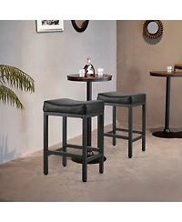 Slickblue Set of 2 Pu Leather Counter Bar Stools 25 Inch Saddle Seat