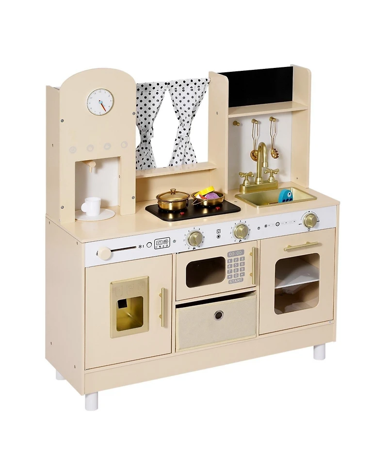 Hongge Realistic Lights and Sounds Wooden Play Kitchen, 12-Piece, Ages 3+