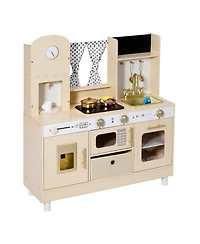 Hongge Realistic Lights and Sounds Wooden Play Kitchen, 12-Piece, Ages 3+