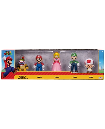 Super Mario Mario, Luigi, Princess Peach, Toad & Bowser Jr. 2.5" 5-Pack Action Figures, Ages 3+